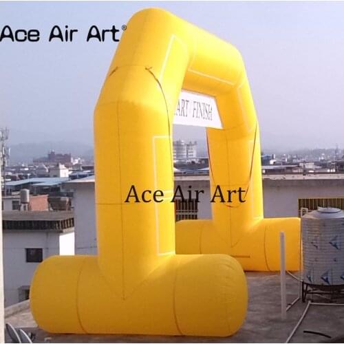 Customization yellow 7.5mW inflatable arch,start finish line for outdoor race with air blower solid well