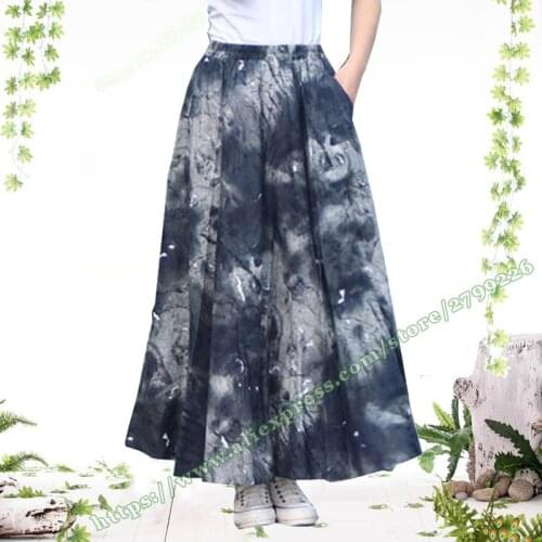 2021 Spring and Autumn Female Retro Casual Vintage Cotton and Linen Jeans Denim Long Maxi Folds Skirts for Womens