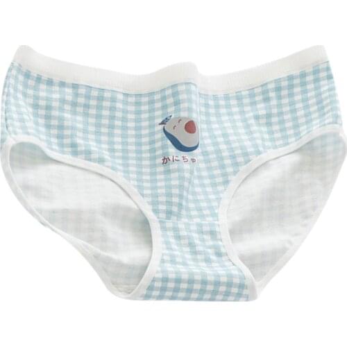 Womens Panties Girls Ladies Girls Underwear Plaid Fruit Print Cute Mid-waist Briefs Students Underwear