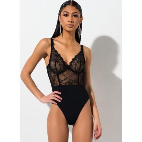 Women Lingerie Sexy Night One Piece Underwear Bodysuits Button Open Crotch Lace Teddies String Body Suit Strappy Intimates Mujer