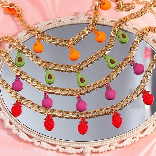 Flatfoosie Korean Fashion Avocado Watermelon Pendant Necklace for Women Gold Color Metal Fruit Necklace New Design Jewelry Gift
