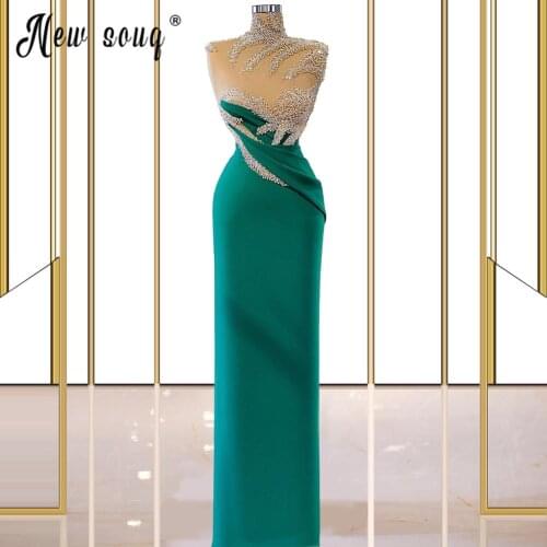 Sexy Beaded and Pleated Mermaid Evening Dresses Dubai 2021 New Arrival Long Prom Gowns vestido de festa Robe Soiree for Party