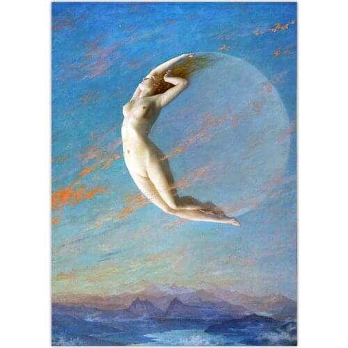 Selene Canvas Painting Albert Aublet Moon Goddess Wall Art Canvas Print Vintage Poster Celestial Antique Picture Home Decor