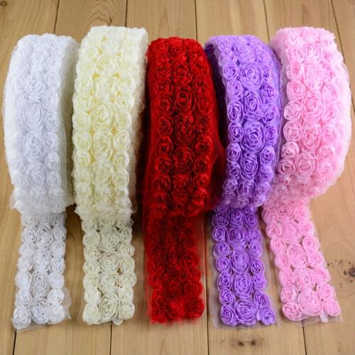 150yards/lot 4.5cm-5cm Width Dense Shabby Chiffon Rose Trim Chiffon Fabric Headwear Clothes Shoes Accessories Sold By Yard FH63