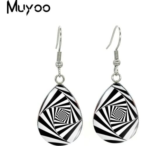 2020 New Spiral of black and white Tear drop Earring Earrings Fish hook Earring Glass Dome Jewelry Rainbow Spiral Earrings