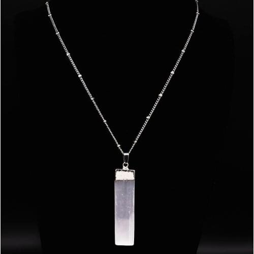 2021 Stainless Steel White Natural Stone Chain Necklace Women Silver Color Bohemian Necklaces & Pendants Jewelry colgante N20165
