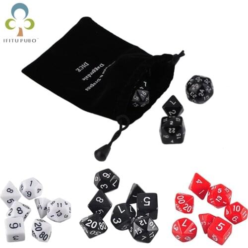 7pcs/Set Promotion Dice Set d&d d4,d6,d8,d10,d%,d12,d20 Polyhedral Dice, rpg game dice and Black dice bag with D&D Logo GYH