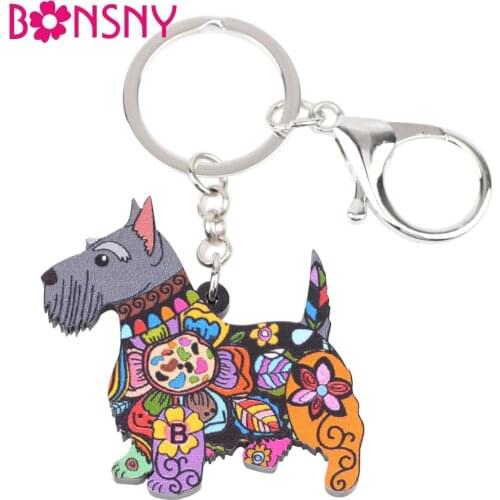 Bonsny Acrylic Statement Dog Jewelry Aberdeen Scottish Terrier Chain Key Ring For Women Girl Bag Charm Keychain Pendant Jewelry