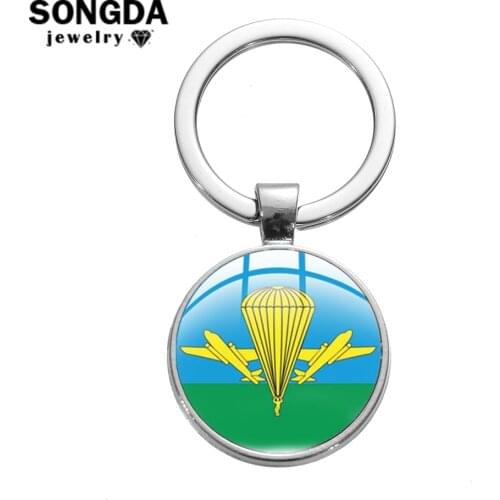 SONGDA New Russian Military Airborne Forces Keychain Paratrooper Commandos Photo Glass Dome Keyring Men Motorcycle Car Key Chain