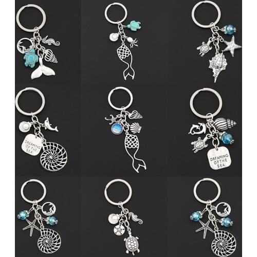 1Pc Dolphin and Conch Keychain Dreaming Of The Sea Shell Keyholder Making Diy Summer Holiday Jewelry Wholesales