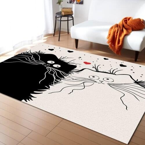 Black White Cat Pattern Carpets for Living Room Bedroom Area Rug Kids Room Play Mat 3D Printed Home Large Carpet