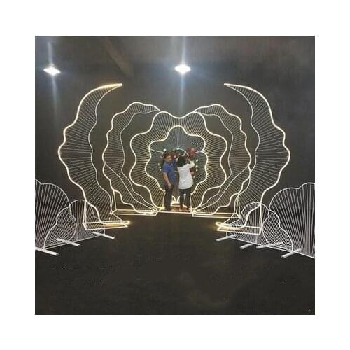 New wedding stage decoration props wrought iron background flowers wedding frame luminous flowers