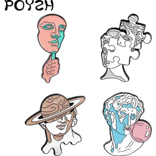 David blows bubble gum Plaster Enamel Brooch Star hat puzzle mask Art Lapel Pin Fashion badge jewelry