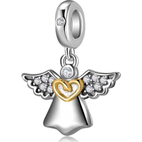 Hot Sale Angel with Wings Heart Silver Charms Pendants for Jewelry Making Pendants Fit Original Charm European Bracelets Gifts