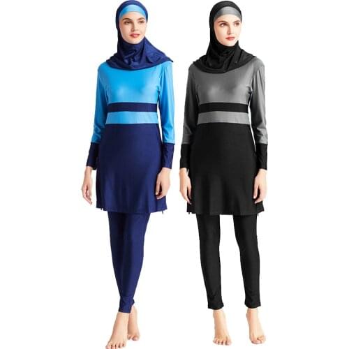 Islamic Women Muslim Swimwear Burkini Hooded Hijab Swimsuit Modest Swim Surf Wear Sport Full Suit for Swimming 3 Piece sets 2021