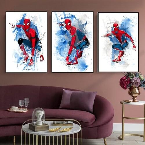 Marvel Spiderman Poster Superhero Canva Painting Watercolor Print Anime Picture Art Wall Decor Prints Boy Living Room Home Decor