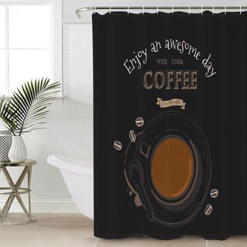 Coffee Retro Style Shower Curtain Bathroom Decorative Waterproof Polyester Fabric Curtain for Bathroom