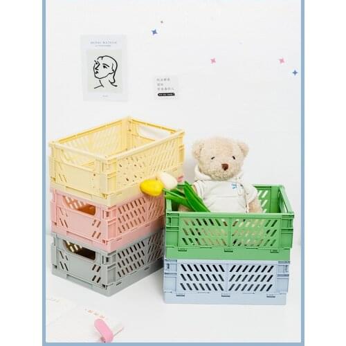 Mini Foldable Plastic Storage Box Collapsible Crate Case Desktop Holder Utility Cosmetic Basket Home Office Storage Organization