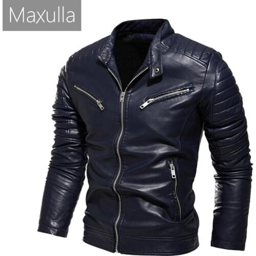 Maxulla Mens PU Jacket Fashion Mens Biker Punk Motorcycle Jackets Casual Slim Fit Vintage Faux Leather Coats Male Clothing