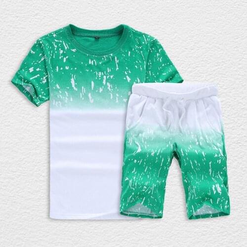 Summer Men 1Set Short-sleeved Sports Suit Printed Breathable Sweatsuit Tracksuit skin-friendly comfortable Men 2021