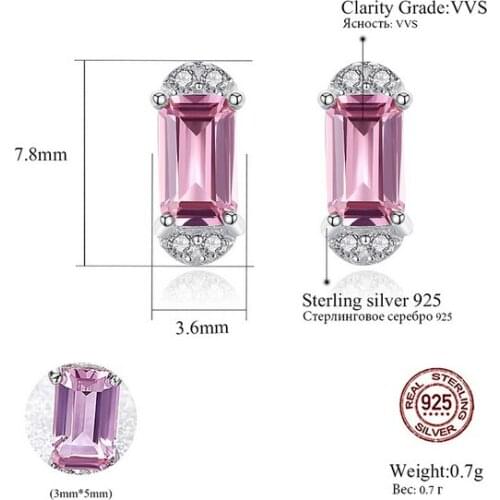 HOT Sell S925 Sterling Silver simple square single powder sweet Crystal zircon ruby sapphire Earrings