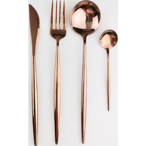 Rose Gold Dinnerware Set 304 Stainless Steel Mirror Cutlery Set Knives Forks Spoons Silverware Kitchen Home Party Tableware Set