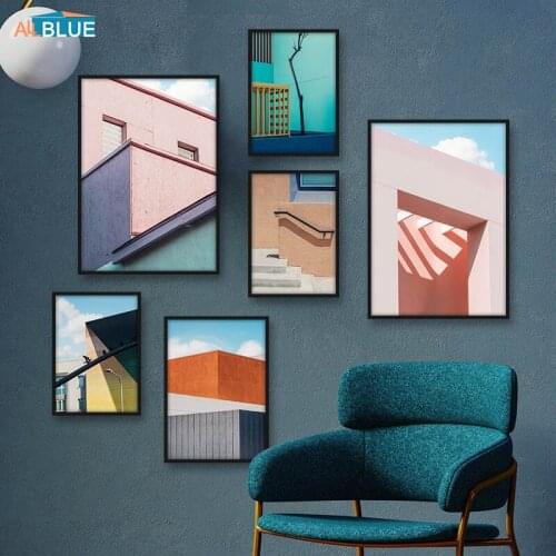 Building Poster Nordic Pink Canvas Paintings For Living Room Wall Art Posters And Prints Landscape Decorative Picture Home Decor