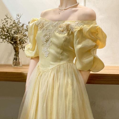 Korobov 2021 New Summer Mesh Patchwork Chic Dress Vintage Slash Neck Sweet Dresses Party Night Silk Vestidos Femme