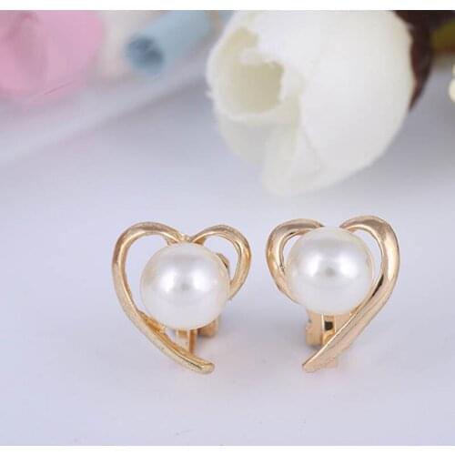 JIOFREE New Korean Fashion Sweet Pearl Clip Earrings Lovely Heart Shaped Hollow Heart Exaggerated no pierced Earrings For Women