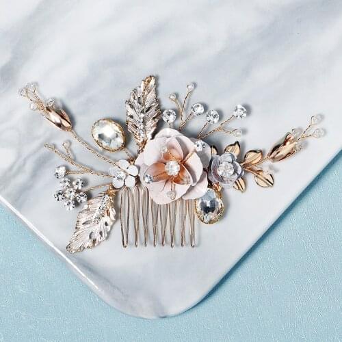 OKILY Bridal Jewelry Antique Hanfu Accessories Flower Handmade Hair Comb Wedding Crystal Headpiece for Women Dress Ornament