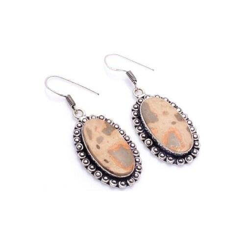 Genuine Leopard Skin Jasper Earrings Silver Overlay over Copper , Hand made Women Jewelry Gift, E5692