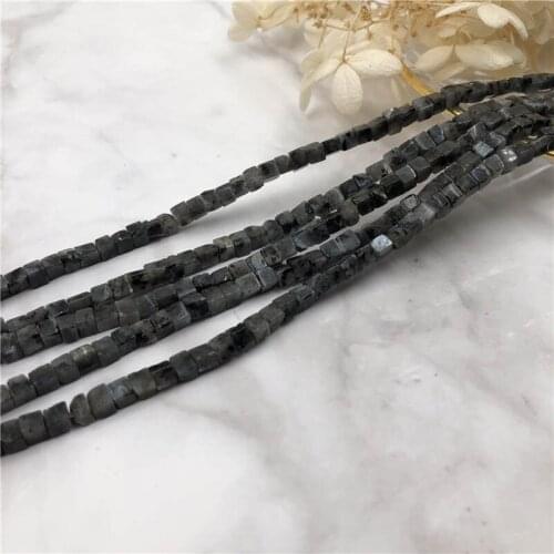 Strands Natural Black Labradorite Smooth Square 4*4MM Beads Loose Stone 15 Inch Long Strand
