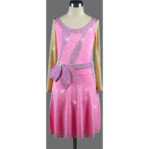 Luxury Diamond Latin Dance Dress Women Dancing Performance Competition Clothes Sexy long sleeve Coiling dance Dress