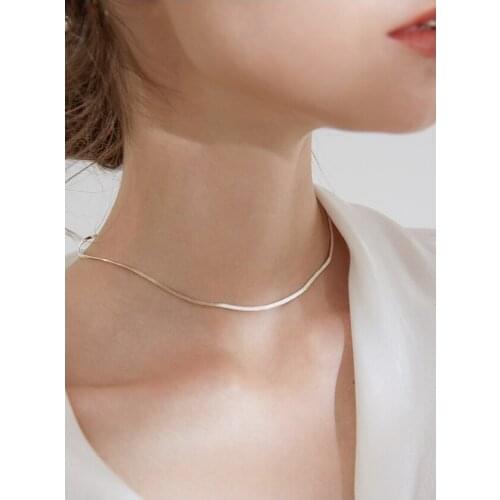 S925 sterling silver necklace with ins glossy wide clavicle chain necklace choker accessories for female birthday gifts
