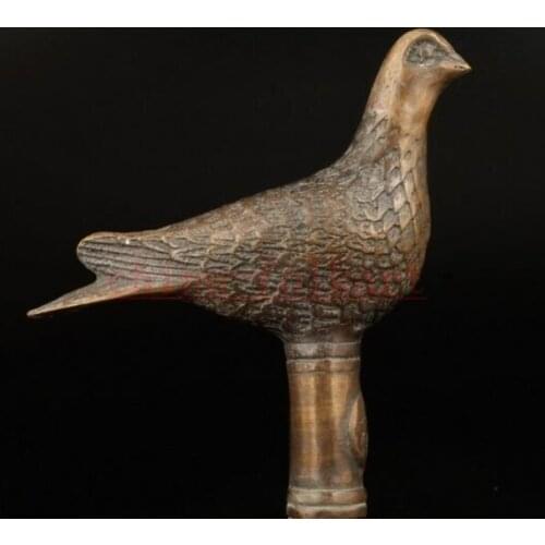 SCY 1115+++Pure Copper Brass Grandpa Good Lucky DOVE ASIAN COLLECT OLD HAND BRONZE CANE WALKING STICK HEAD HANDLE DECORATION