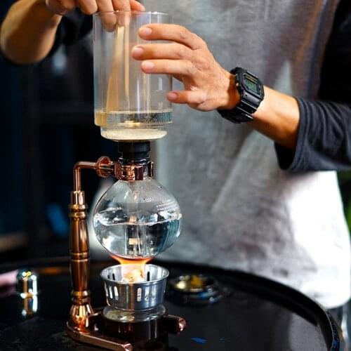 Japanese Style Siphon Coffee Maker Tea Siphon Pot Vacuum Coffeemaker Glass Type Coffee Machine Filter 3Cups Rose Gold 36*15*13.5