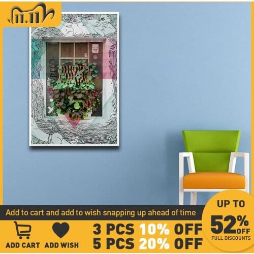 Modern Characters surround the landscape Black And White Posters Wall Pictures For Living Room Decor Creative Home Decoration