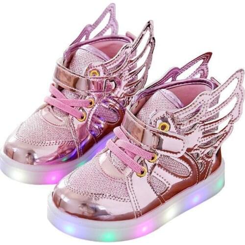 Luminous Sneakers Children Shoes for Boys Girls Led Shoes Kids Sport Flashing Lights Glowing Glitter Casual Baby Wing Flat Boots