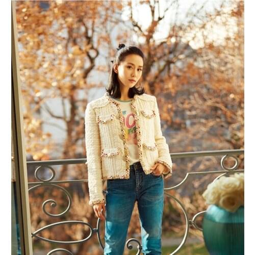 Multicolor Braid Four Pocket Crochet Knit Tweed Formal Jacket Timeless Chic Gold Jewel Button Embroidery Boxy Uniform Mini Skirt