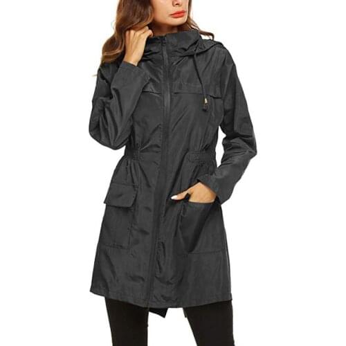Women Zipper Hooded Raincoat Waterproof Quick-drying Breathable Windproof Long Coat EIG88