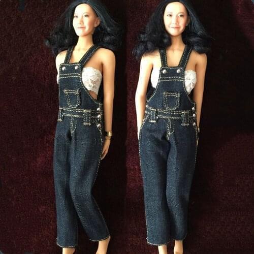 1/6 Scale 12 Inches Female Bodies Figures Belt Bib Pants Denim Jeans Accessories