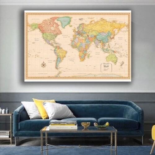 150x100cm World Map Classic Edition Non-woven Vinyl Spray Map Without National Flag Poster and Prints for Home Office Supplies