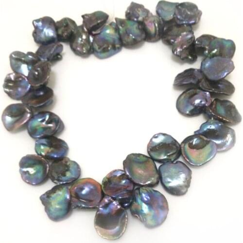 16 inches 12-18mm Side Drilled Black Natural Baroque Keishi Pearl Loose Strand