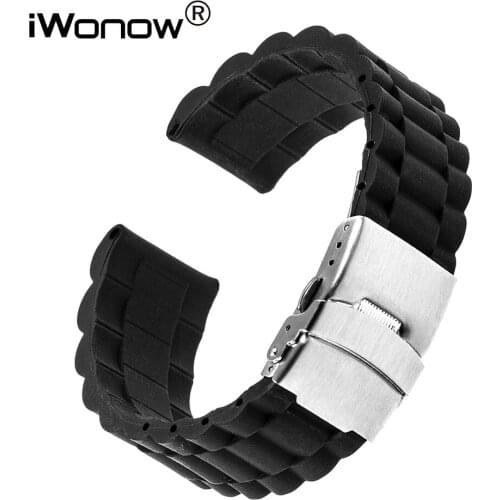 18mm Silicone Rubber Watchband for Huawei Watch Asus ZenWatch 2 Women WI502Q Fossil Q Tailor Steel Buckle Band Wrist Strap Black