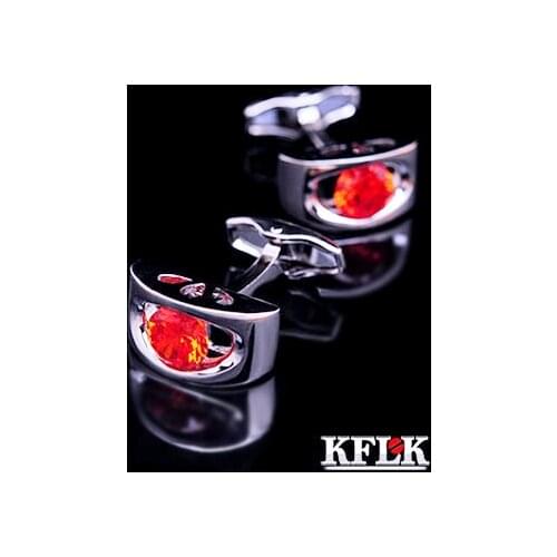 2020 KFLK Luxury shirt cufflink for mens Brand cuff buttons Orange Red wedding cuff link High Quality Male abotoaduras Jewelry