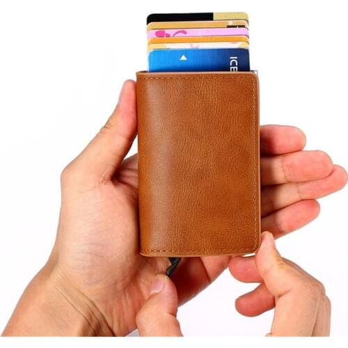 2021 Credit Card Holder Wallet Men Women Metal RFID Vintage Aluminium Bag Crazy Horse PU Leather Bank Cardholder Case