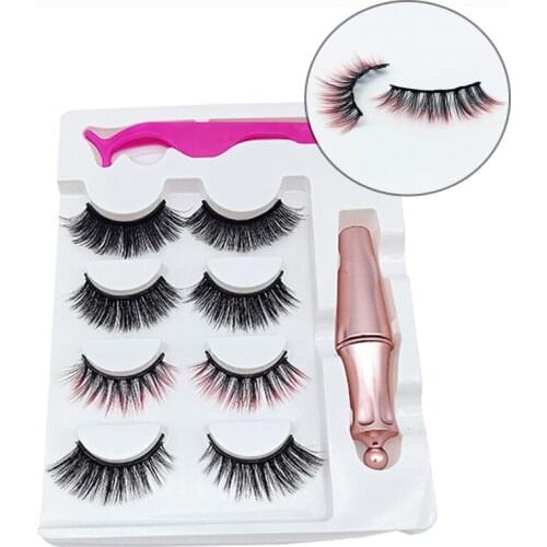 Colored 4/5 Pairs Mixed Style Magnetic False Eyelashes Waterproof Eyeliner Tweezer Set Thick Colorful Magnetic Fake Eyelashes