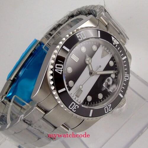 40mm bliger black white sterile dial GMT stainless steel strap Ceramic Bezel sapphire glass automatic mens watch B102