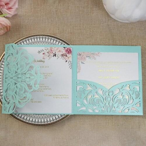 50pc Elegant Multi Color Flower Laser Cut Pocket Invitation Card Cover for Wedding Anniversarty Customize Quinceanera Invitation