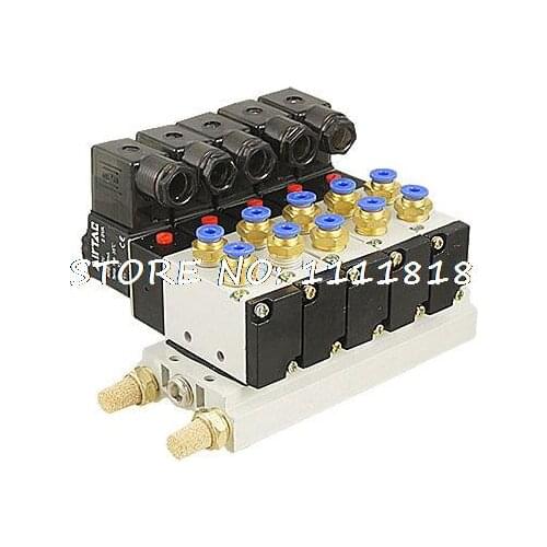 AC 220V 2 Position 5 Way Single Head 5 Pneumatic Solenoid Valve w Base Qjbcl